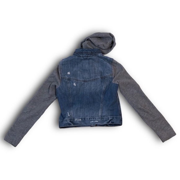 Kids Boys Hollister Light Blue Denim Jean Gray Sweatshirt Hoodie Jacket - Picture 10 of 10